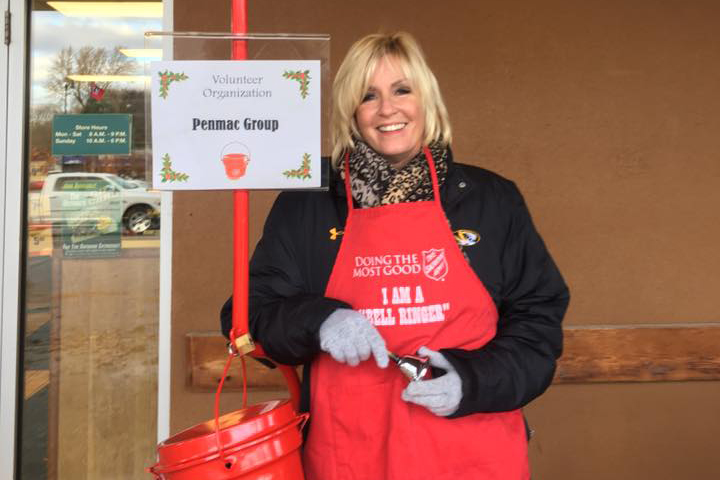 Paula Adams bellringing for Salvation Army